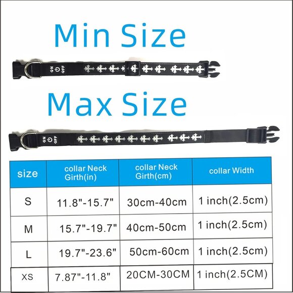 DOGLED Flashing LED Dog Collar Small Black 3D Cross Fits 11.8-15.7" Neck NEW - Picture 4 of 6